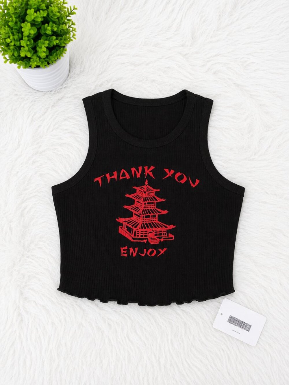 NWT "THANK YOU ENJOY" Graphic Ribbed Crop Tank